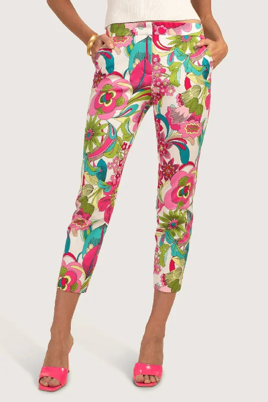 Women's High-Fashion Clothes Fab Floral Print Super Stretch Ankle Pants In Pink