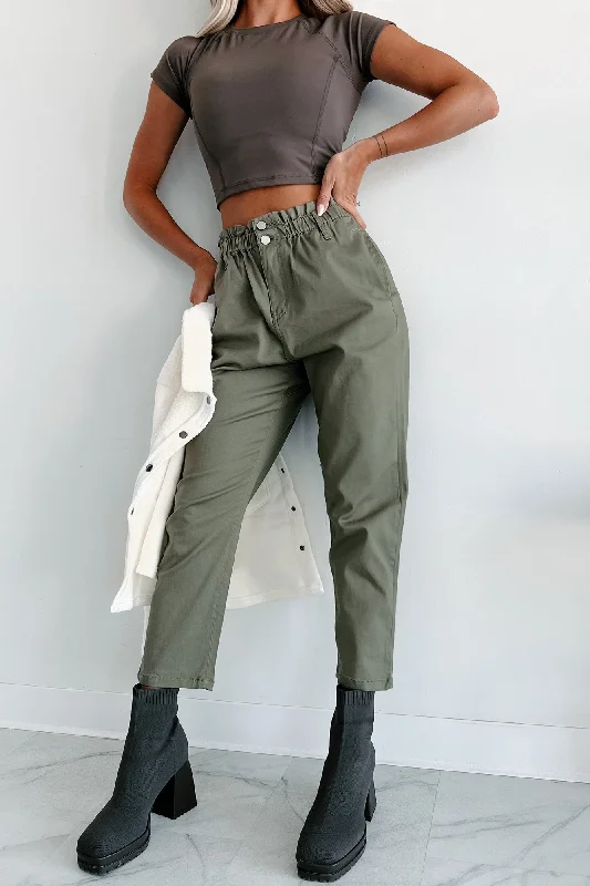 Women's Trendy Outfit Just The Facts Paper Bag Pants (Olive)