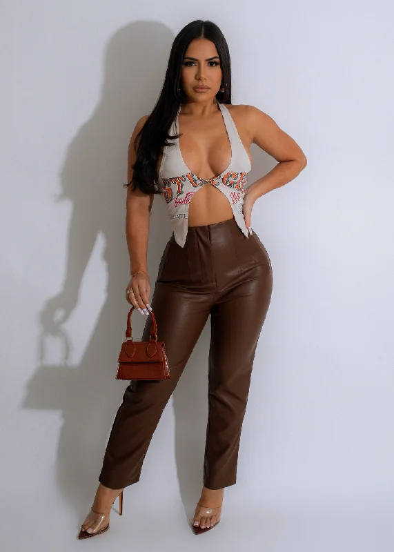 Women's Formal Apparel Love The Chase Faux Leather Pants Brown