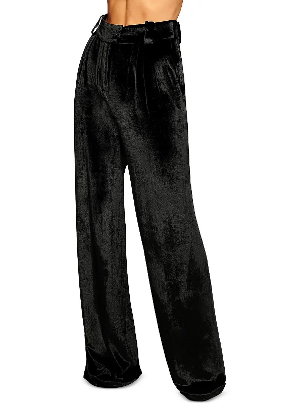 Women's Holiday Attire Marceline Womens Velvet High Rise Wide Leg Pants