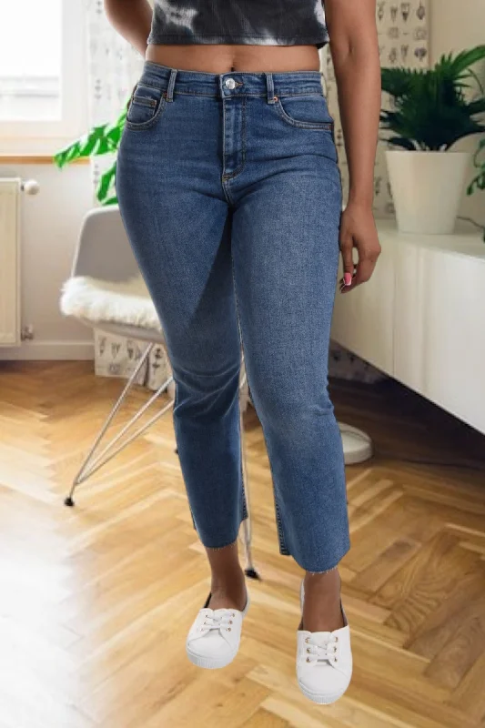 Women's Wedding Apparel Mid Blue High Waist Jeans