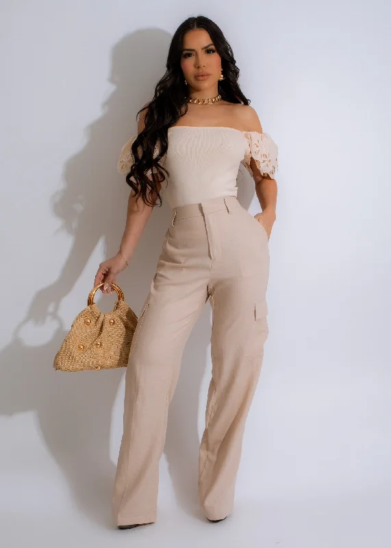 Formal Attire For Women One For One Linen Cargo Pants Nude