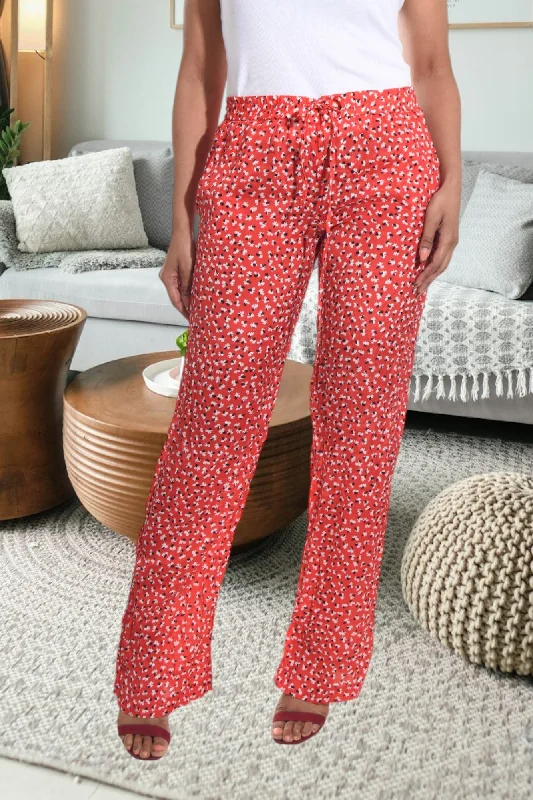 Women's Casual Attire Red Printed Pocket Pants