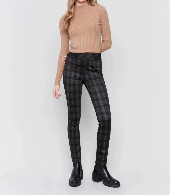 Women's Night-Out Clothes Reversible Pull-On Plaid Pants In Truffle