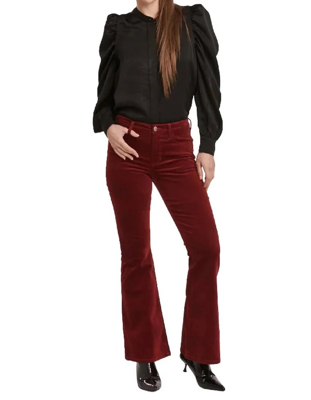 Women's Cozy Winter Attire Rosa Mid Rise Full Pant In Velveteen Burgundy