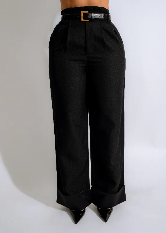 Women's Formal Event Attire Sculpted Silhouette Cuffed Pants Black