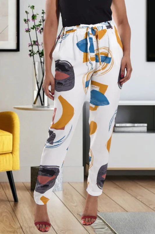 Women's Comfortable Lounge Garments White Multi Print Pocket Pants