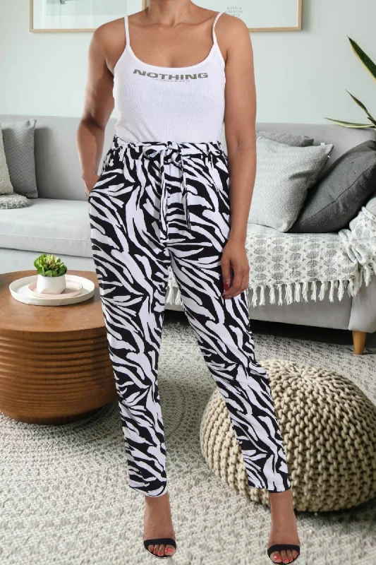 Affordable Women's Clothes White Printed Pocket Pants