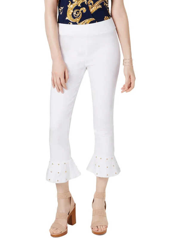 Casual Chic Women's Clothes Womens Studded Ruffle Hem Capri Pants